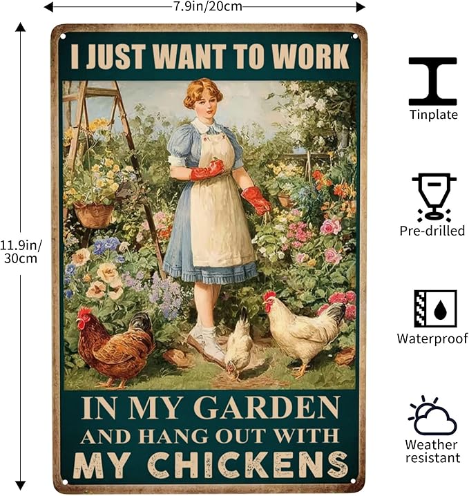 Vintage Garden Sign Funny Chicken Signs Chicken Coop Accessories Rooster Decorations Chicken Gifts Stuff For Farmhouse Garden Decor 8 x 12 Inch
