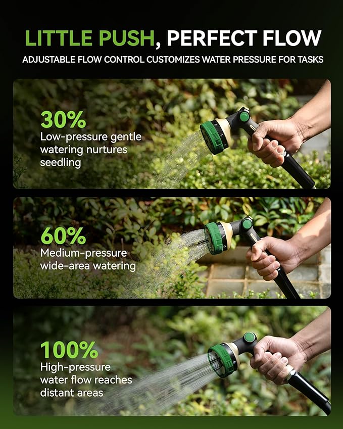 RAINPOINT Hose Sprayer Nozzle Heavy Duty - 8 Spray Patterns Garden Hose Nozzle with Adjustable Flow Control for Watering Plants, Washing Cars,Washing Pets, Thumb Control (Olive Green)