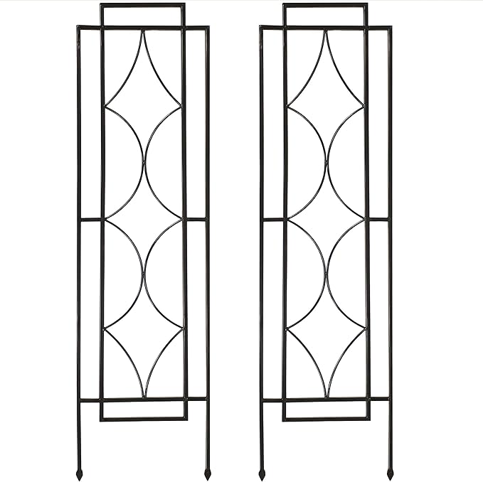 Sunnydaze 2-Piece Chic Diamonds Garden Trellis for Climbing Plants - Outdoor Decorative Metal Flower Trellis - 48-Inch Tall - Black