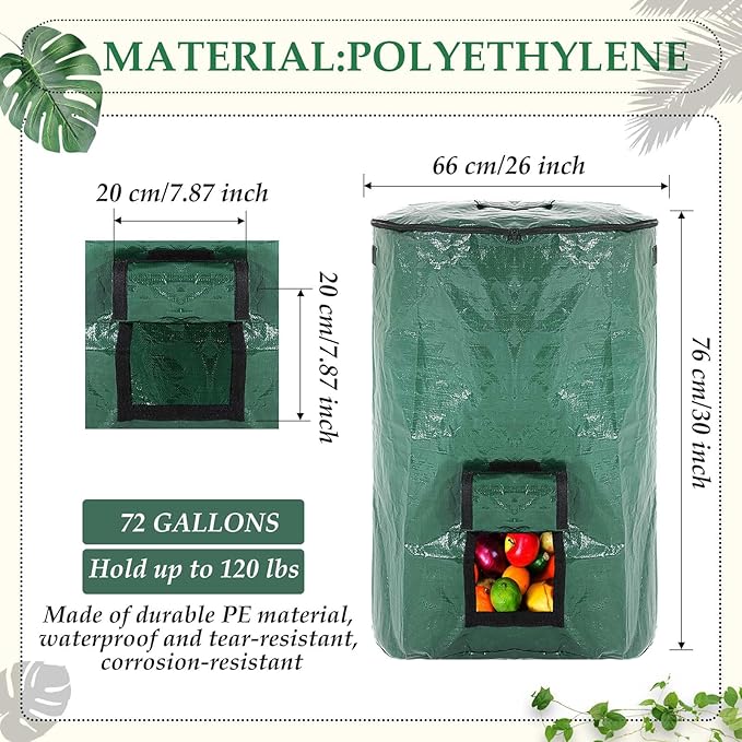 Berlune 4 Pack 72 Gallons Reusable Yard Waste Bag Garden Lawn Leaf Collector Bag Large Heavy Duty Collapsible Compost Bin with Lid and Handles for Outdoor Debris Leaves Grass Clippings