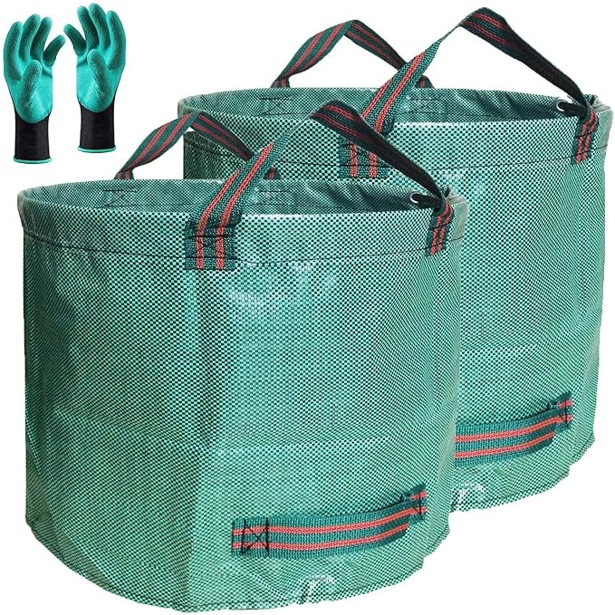 Standard 2-Pack 32 Gallon Lawn Garden Bags Big (D18,H30 in) Yard Waste Bags W/Gardening Gloves for Leaf Bag,Grass Clippings,Yard Debris Bin,Camping Trash Container,Recycling Bin,Laundry Bag 4 Handles