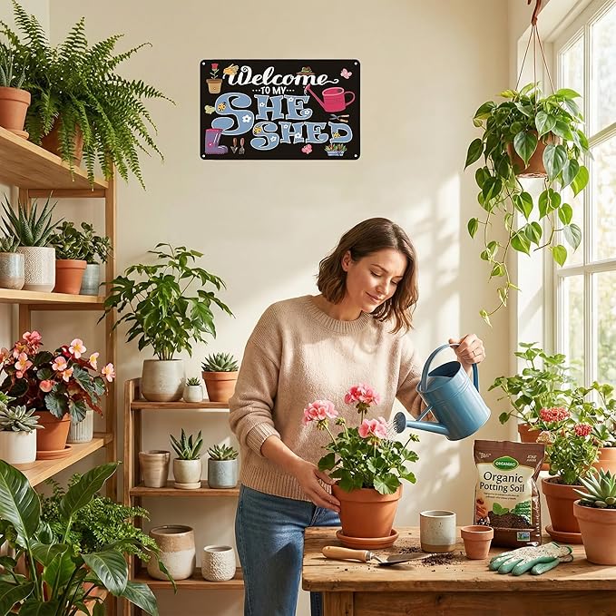 Plants Gifts Welcome to My She Shed Vintage Tin Sign for Garden Patio Porch Yard She Shed Decor 8x12 Inch(3901)