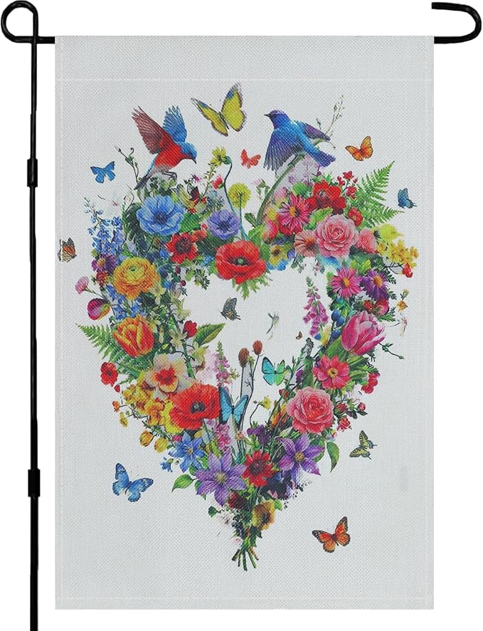 Spring Garden Flags Decor,12x18 Inch Vertical Double Sided Yard Spring Flag Decorations Outdoor Anniversary Front House Lawn Outside Hummingbird Decors Garden Flag