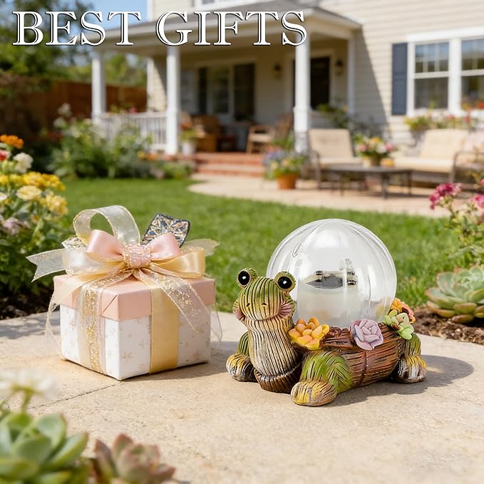 Mini Solar Turtle Statue Lights for Garden Decor with LED Outdoor Figurine Lighting Resin Succulent Tortoise Decorations for Patio Lawn Yard Home Valentine Mom Wowen Gifts