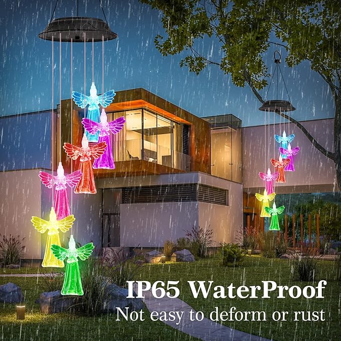 Birthday Gifts for Women Mom Grandma, Gardening Gifts for Women, Angel Solar Wind Chimes for Outside, Wind Chimes Outdoor Waterproof, Solar Lights Outdoor Decorative for Garden Patio Yard