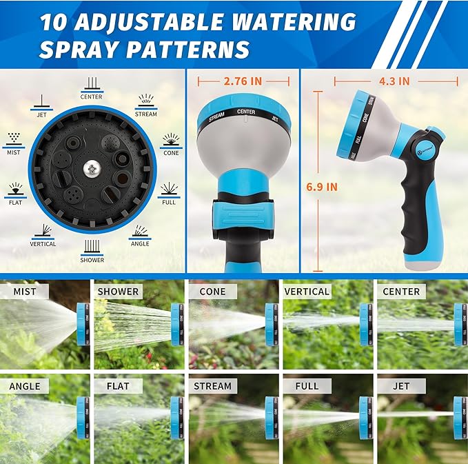 AUTOMAN Garden Hose Nozzle Sprayer - 10 Spray Patterns, 2 Pack Thumb Control Water Hose Nozzle Outdoor, Heavy Duty Spray Nozzles for Watering Garden, Cleaning Window, Washing Car, Showering Pets