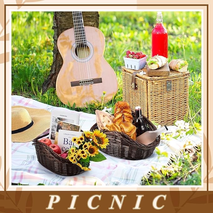 Juexica 2 Pcs Wicker Basket Set - Harvest Baskets for Gathering, Foraging, Garden Trug, Easter, Flowers, Fruit, Storage & Organizing Gift, Large & Medium Dark Brown