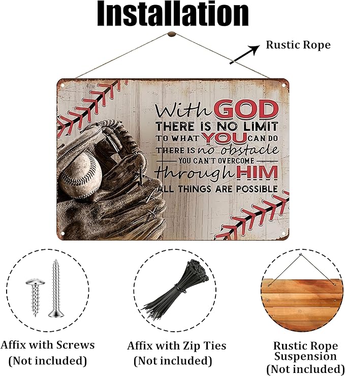 Tin Sign Baseball Posters for Boys Bedroom-Baseball Gifts for Boys 8-12,Baseball Decor for Boy Room 8x12 Inch