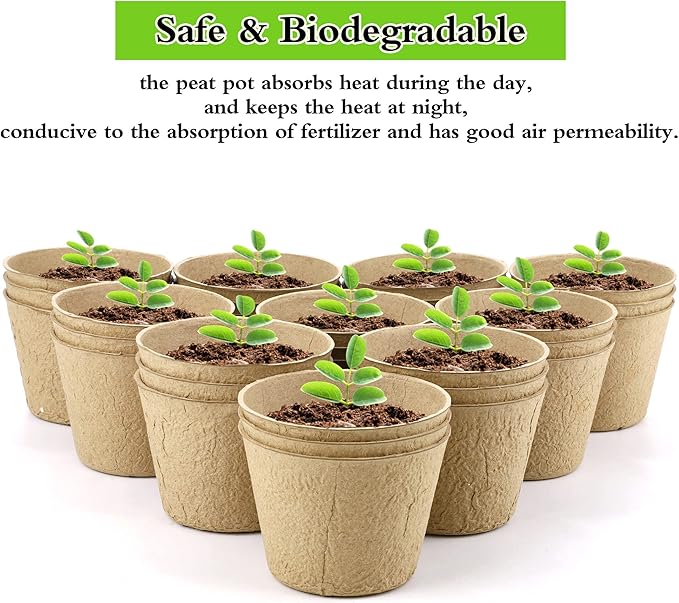 80 Pieces Peat Pots Seed Starters 4 Inch Peat Pots Round Biodegradable Seed Starting Pot with 80 Plant Labels, Planter Nursery Pot with Drainage Holes for Vegetable Seeds