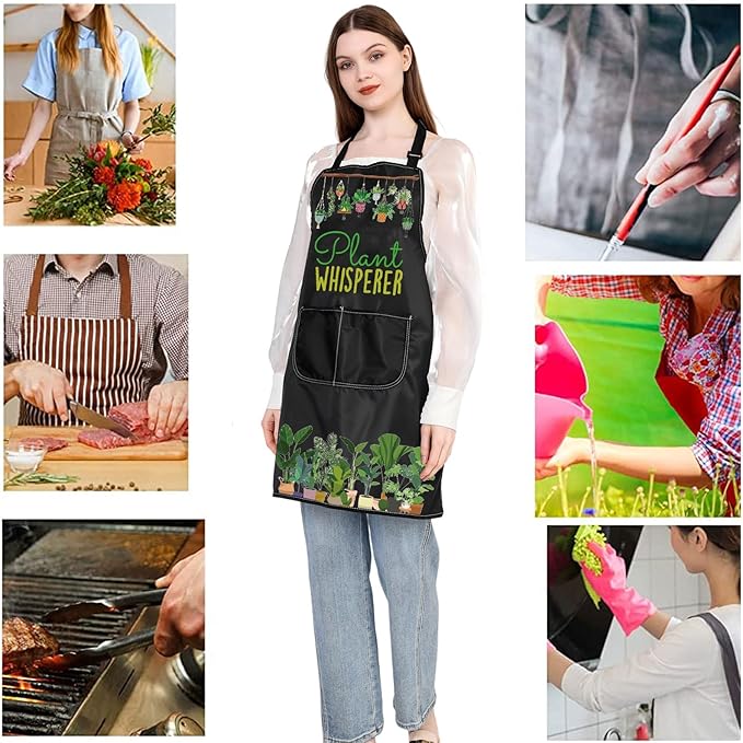 JXGZSO Gardening Apron for Gardener Plant Whisperer Funny Gardening Aprons with Pockets Waterproof Plant Lover Gift