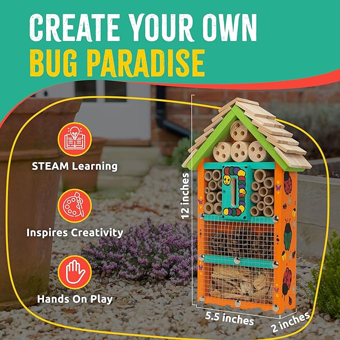 SparkJump Premium Bug Hotel Kit for Kids – Easy Wood Craft Kits for Children, Lady Bug House for Garden with Tools, Paints & Glue, Fun Birthday Gifts for Girls and Boys