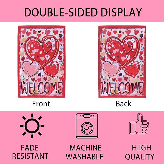 Valentine Garden Flags Decorations,12x18 Inch Vertical Double Sided Valentines Day Yard Decor Outdoor Welcome Hearts Anniversary Front House Lawn Outside Decors Garden Flag