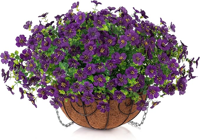 HyeFlora Artificial Fake Hanging Plants Flowers with Basket Outdoor Decor Faux Silk Dasiy Flower Arrangements in Pot Planter for Porch Home Indoor Patio Garden Yard Decoration