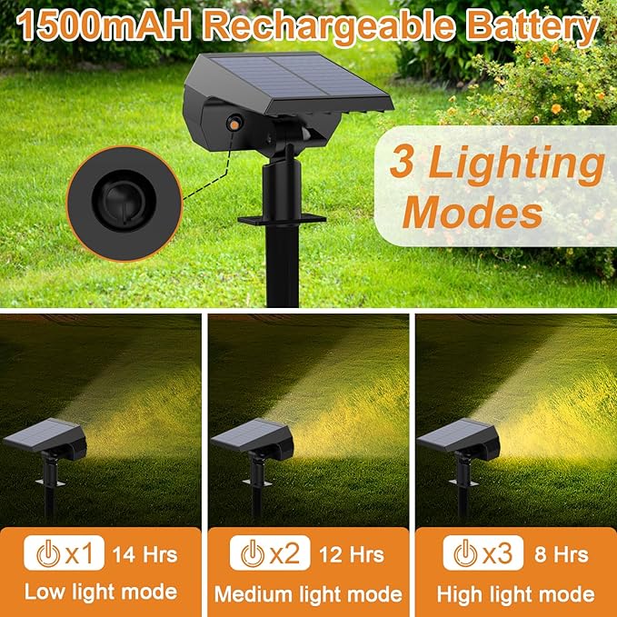 WELALO Solar Spot Lights Outdoor, [10 Pack/65 LED/3 Modes] 2-in-1 Solar Landscape Spotlights, Solar Powered Security Lights, IP68 Waterproof Wall Lights for Walkway Yard Garden Driveway(Warm White)