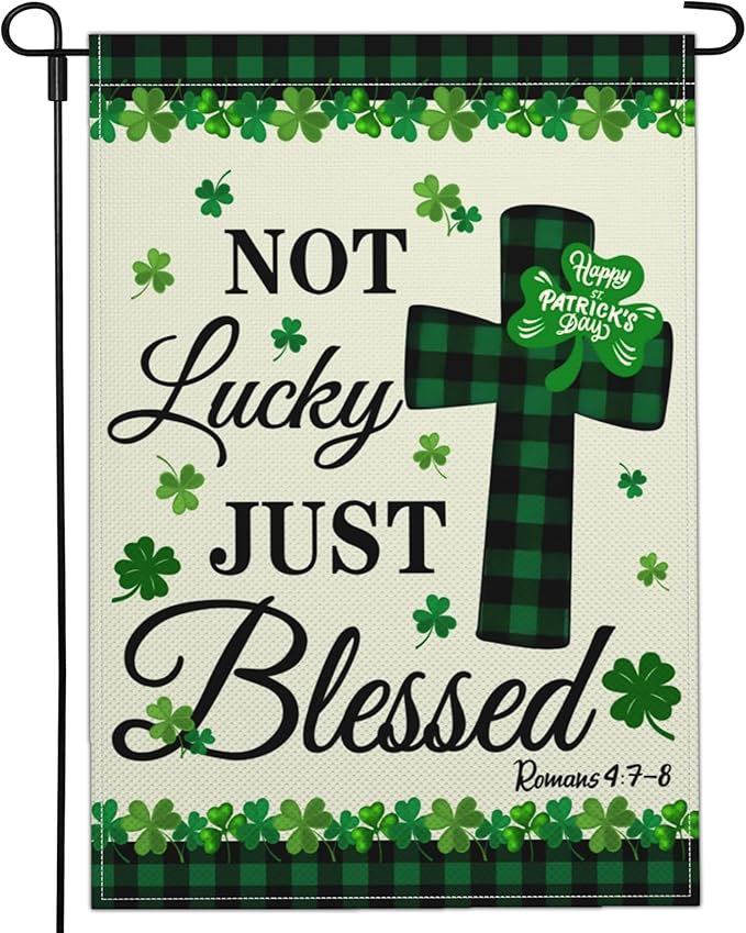 St Patricks Day Garden Flag 12×18 Inch Double Sided Happy St Patrick's Day Yard Garden Flags for Outside Shamrock Lucky Irish Blessing Garden Flag Outdoor House Holiday Decorations