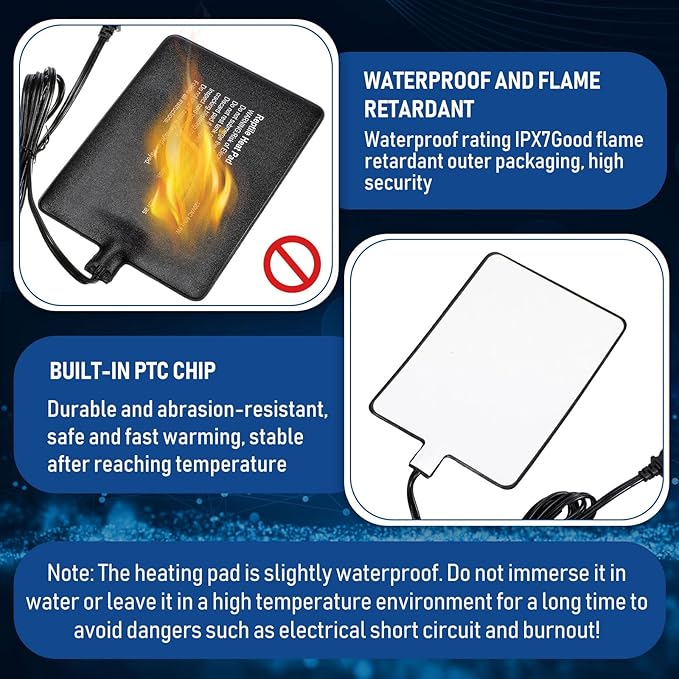 ROCEEI 4 Pcs 6" x 8" Reptile Heat Pad 8W 120V Under Tank Terrarium Heating Mat Heater Waterproof Hermit Crab Heating Pad for Turtle, Lizard, Frog, Snake, 10-20 Gallon Reptile Tank