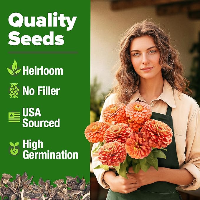 HOME GROWN Coral Zinnia Seeds (1g) – 600 Zinnia elegans Annual Flower Seeds for Planting Outdoors – Heat Tolerant Easy Summer Flowers to Plant – Herb Seed Companion for Pollinator Garden Beds for 2026