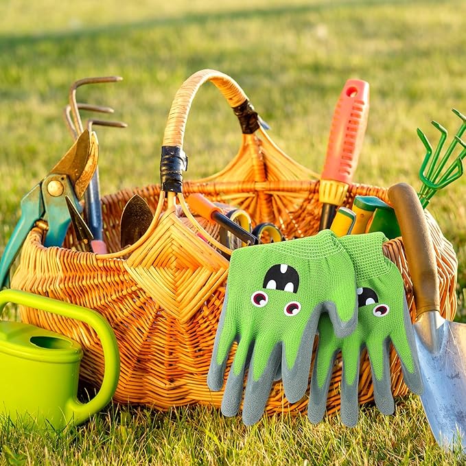 3 Pairs Kids Gardening Gloves Children Yard Work Gloves Soft Rubber Coated Garden Gloves for Toddlers Girls Boys