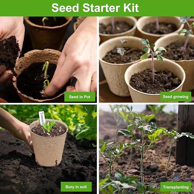 65 Pcs Organic Peat Pots, 3.15 Inch Nursery Pot, Round Plant Seedling Pots with Drainage Holes, Small Seed Starting Starter Tray Bulk, Garden Germination Container with 65 Planting Labels