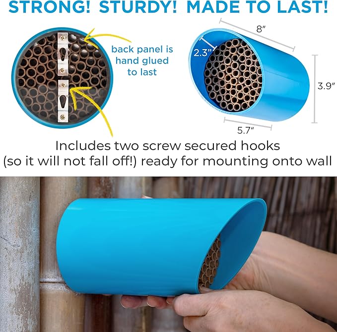 Rivajam Color Splash Mason Bee House - Vibrant & Strong Waterproof Bee Hotel & Insect Habitat - Mason Bee Tubes Filled Bee Houses for The Garden - Pollinator House Bug Hotel Gardening Gifts