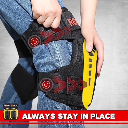 REXBETI Knee Pads for Work, Construction Knee Pads for Men, Heavy Duty Comfortable Anti-slip Foam Gel Knee Pads for Gardening Flooring and Cleaning, Strong Stretchable Straps, Yellow