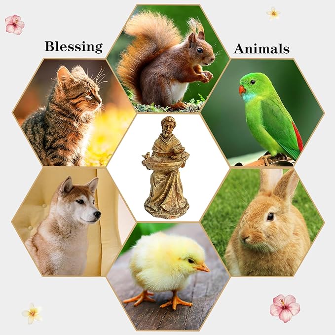 St. Francis of Assisi Garden Statue, Spiritual Bird Feeder, Blessing of Animals Decorative Accent for Outdoor Spaces, St. Francis Statue Souvenirs for Patron Saint of Animals, Franciscan Decor
