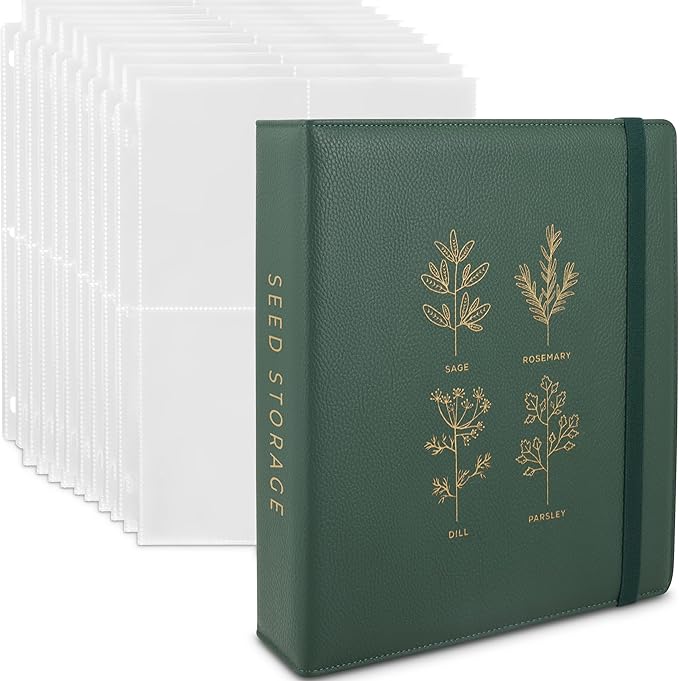 Seed Storage Organizer Binder - Seed Packet Organizer with 50 Pack Sheet Protectors that stores 200 Seed Envelopes. Seed Storage Binder delivering complete Seed Saving Kit for every Garden Lover.