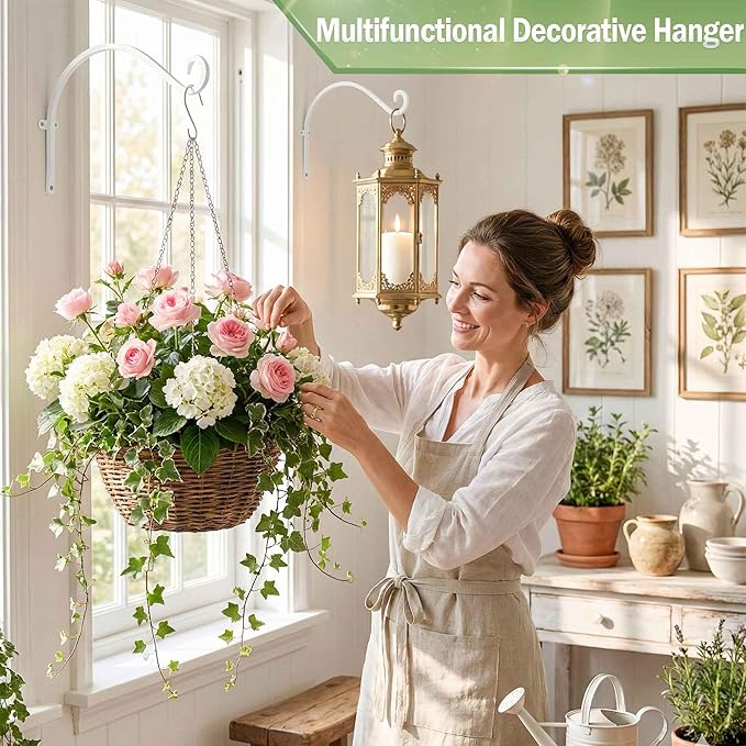 AJART White Plant Hanger Outdoor: 12-Inch Plant Hooks for Wall Indoor - Metal Plant Bracket Hook for Hanging Flower Baskets