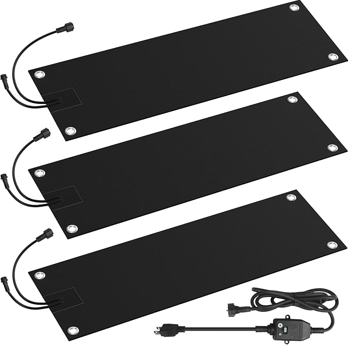 3 Pcs Heated Snow Melting Mats, 10 x 30 in No-Slip Rubber Heated Outdoor Mats, Snow and Ice Melting Mats for Winter Outdoor Stairs, Steps, Doorways,Walkways, Driveway, 2 in/h Melting Speed