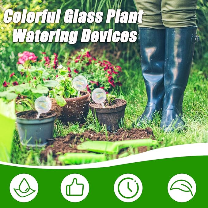 4 Pcs Large Plant Watering Globes,Self Watering Planter Insert Plant Accessories,Rainbow Gradient Glass Watering Devices for Vacation,Travel,Indoor,Outdoor,Home,Garden,10.6" L×3.15" D