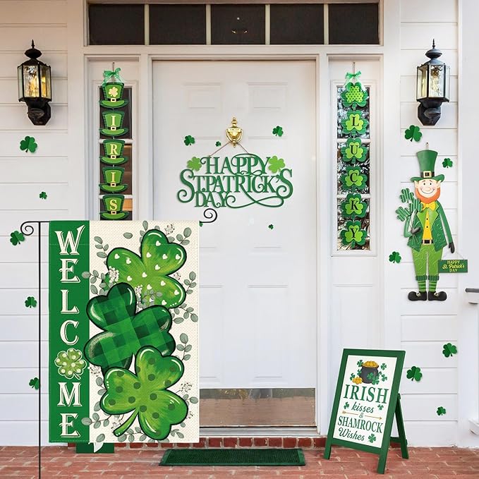 AVOIN colorlife St Patricks Day Garden Flag 12x18 Inch Double Sided Outside, Shamrock Lucky Clover Welcome Holiday Yard Outdoor Flag
