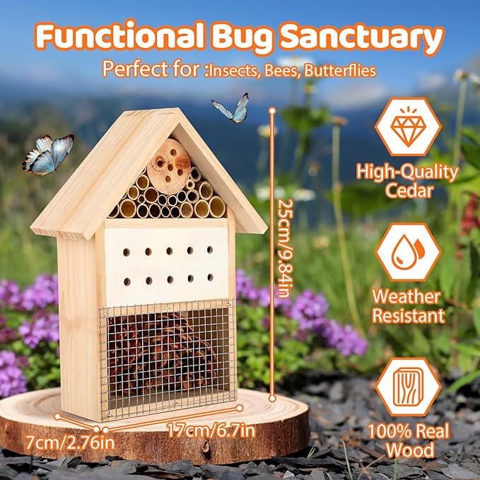 Leinuosen 4 Set Bug Hotel Kit, Wood DIY Cedar Craft for Building Bee, Hanging Insect Hotel for Bee, Butterfly, Ladybirds, Beneficial Insect Habitat, Educational Kit for Adults, Parents and Teachers