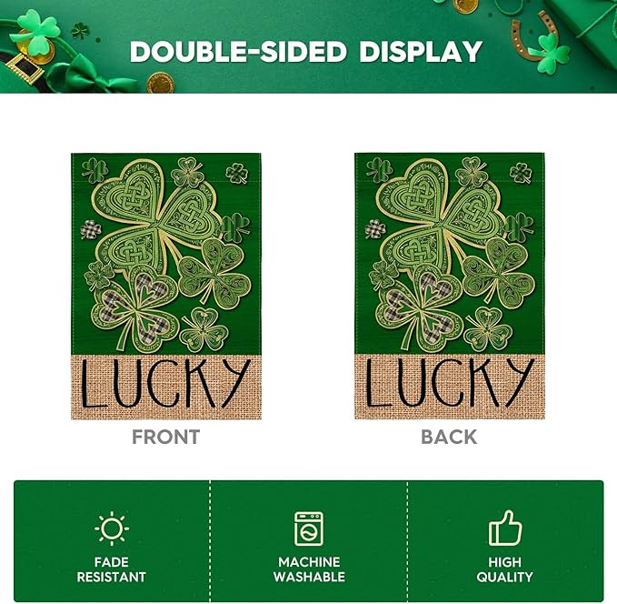 AVOIN colorlife St Patricks Day House Flag 28x40 Inch Double Sided Outside, Lucky Shamrock Clover Irish Floral Yard Outdoor Flag
