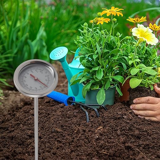 Compost Thermometer with 19.7 Inch Stainless Steel Probe Long Stem Temperature Meter for Garden Soil Testing -10°C to 100°C