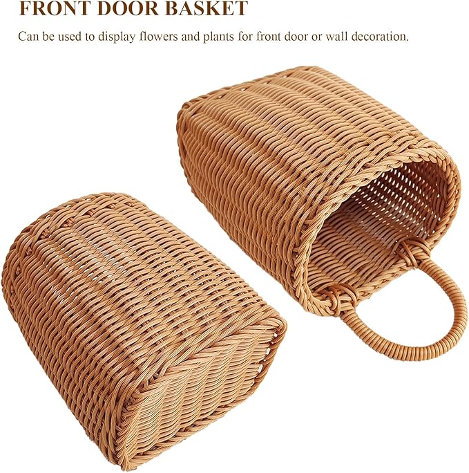 Hanging Wall Basket Plastic Woven Front Door Basket, Decorative Door Baskets for Flowers Plants, Hanging Wicker Basket for Kitchenware Farmhouse