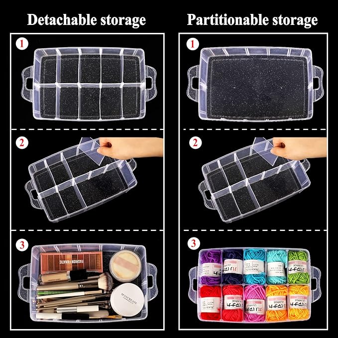 SGHUO 3-Tier Stackable Storage Container Box with Dividers-30 Compartments, Bead Organizers for Art Craft Storage, Washi Tape, Kids Toys, Jewelry, Beauty & Sewing Supplies