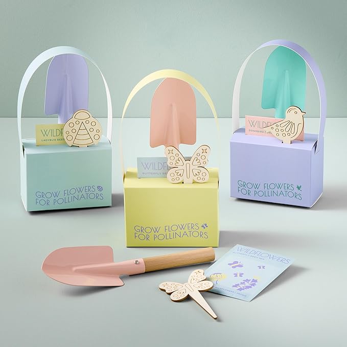 Modern Sprout Pollinator Garden Gift Set - Easter Gifts for Kids, Educational Gardening Tools for Little Gardeners - Eco-Friendly Kids Gardening Set w/Trowel, Wooden Markers & Wildflower Seeds (3pk)