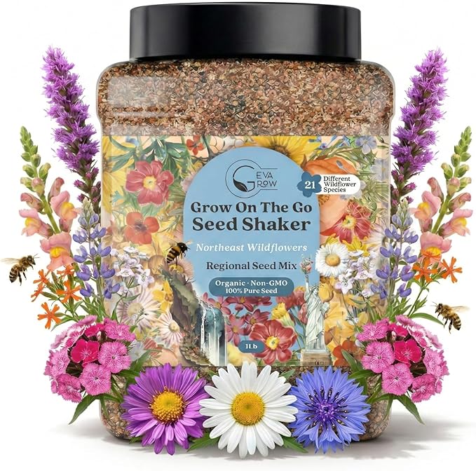Regional Wildflower - Northeast USA Wildflowers - 100% Pure Seed - Organic, Non-GMO - 21 Wildflower Variety Seeds of Annual & Perennial, 1 LB Tub
