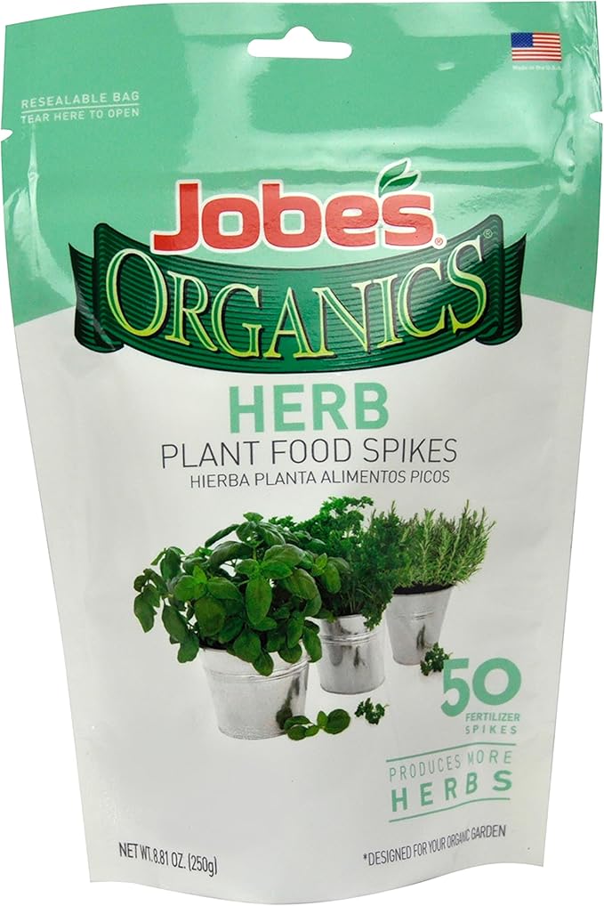 Jobe’s Organics Herb Garden Fertilizer Spikes, Easy Plant Care Organic Fertilizer for Herb Gardens, 50 Count