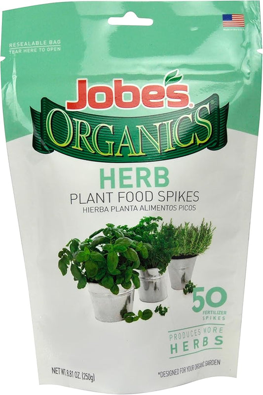 Jobe’s Organics Herb Garden Fertilizer Spikes, Easy Plant Care Organic Fertilizer for Herb Gardens, 50 Count