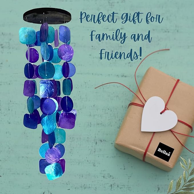 Bellaa 20414 Wind Chimes Outdoor, Garden Decorations, Musical, Indoor/Outside Windchimes, Beach, Ocean Breeze, Gifts for Mom, Gift for All Occasions, Purple Shells 27 inch