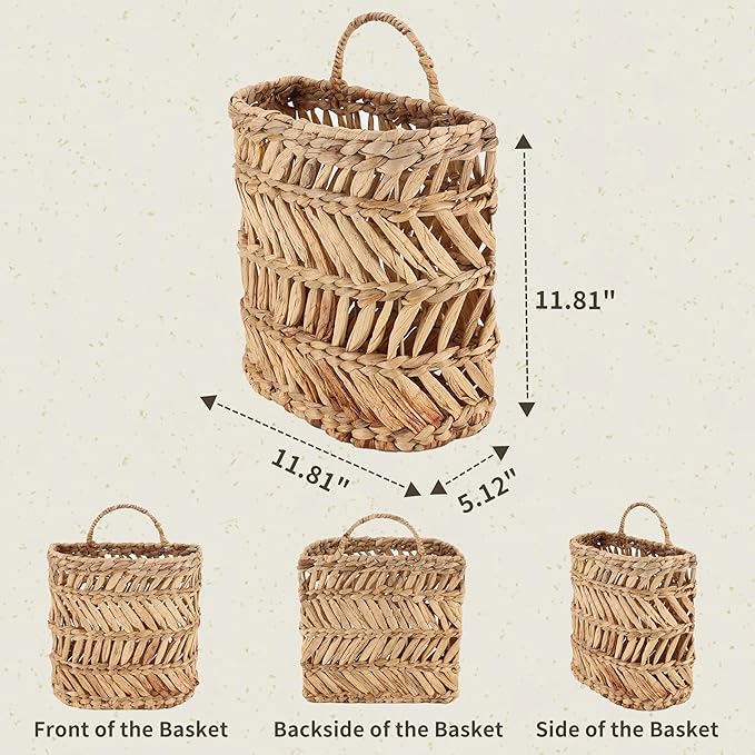 Wicker Hanging Basket Handmade Woven Hanging Storage Basket Natural Wicker Decorative Baskets for House Garden Wedding Wall Decorations,12*5*12