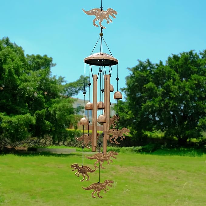 Dinosaur Wind Chimes for Outside, Metal Windchimes Outdoors, Dinosaur Gifts for Women/Men, Memorial/Birthday Gifts, Garden Decor for Outside, Patio or Yard, Durable Chimes for Outdoors
