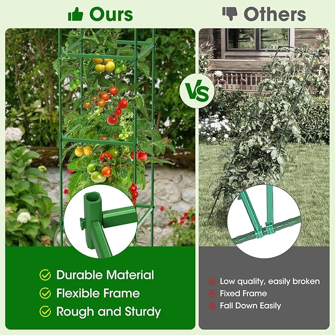 3 Pack Tomato Cages for Garden, Up to 55Inch Square Tomato Plant Cage, Upgraded Octagonal Connector, Heavy Duty Adjustable Tomato Stake Support for Garden Climbing Vegetables Flowers Fruits