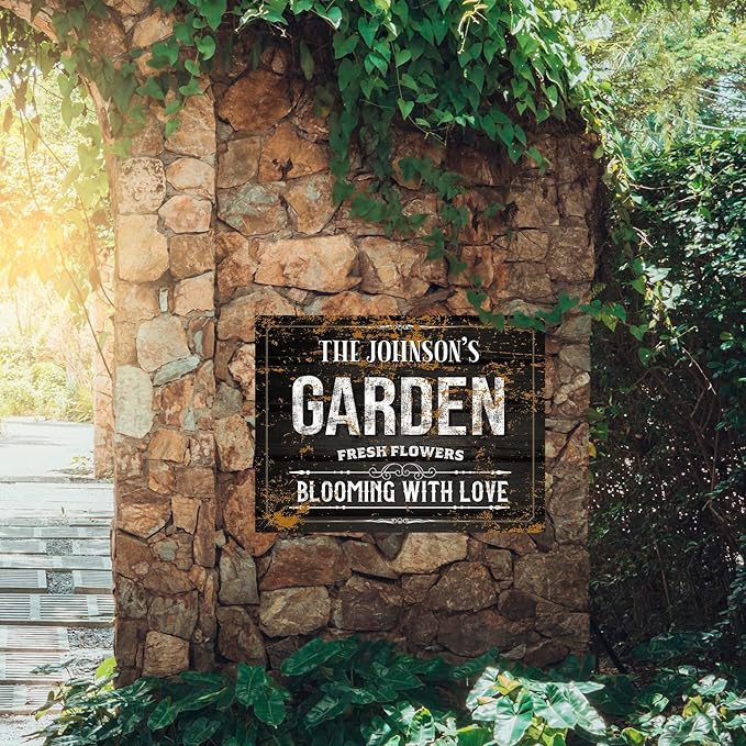 Custom Garden Blooming with Love Sign, Personalized Name for Backyard/Flower Garden Décor Sign, 18x24 Inches, Rust Free .063 Aluminum, Fade Resistant, Made in USA by Sigo Signs