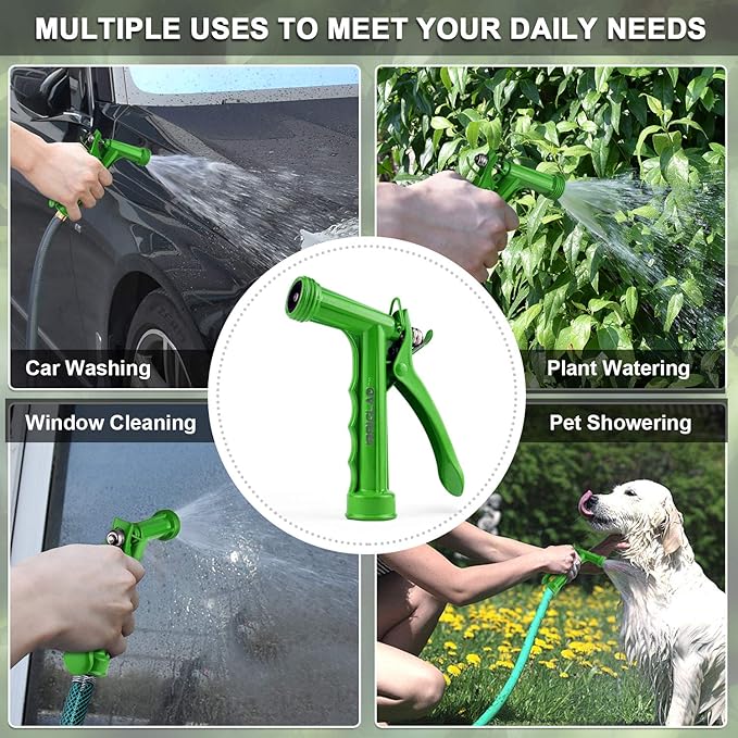 Hose Nozzle 2 Pack, Full Size Pistol Grip Water Nozzle Sprayer with Threaded Front, High Pressure Nozzle, Adjustable Spray Water Flow for Watering, Showering Pet, Washing Car, Cleaning, Green
