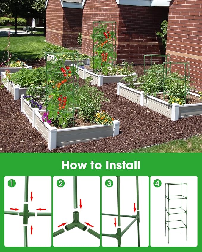 3 Pack Tomato Cages for Garden - Heavy Duty Square Tomato Plant Support Stakes, Height-Adjustable Tomato Trellis, Tomato Plant Cage for Raised Beds/Pots (Holds 50 Lbs)