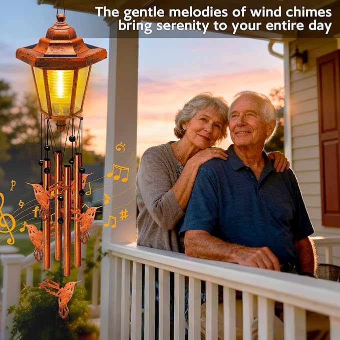 Large Solar Hummingbird Wind Chimes with Wind Catcher/Solar Decor Light to Create a Zen Atmosphere Suitable for Outdoor, Garden, Patio Decor Classic Bronze Wind Chimes as A Memorial Gift for Unisex