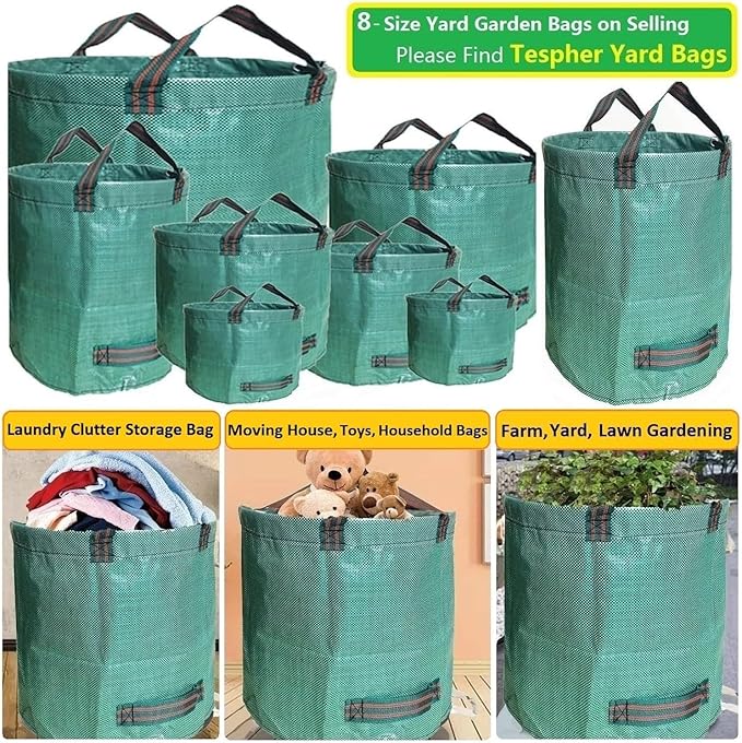 Professional 2-Pack 63 Gallon Lawn Garden Bags Big (D31,H19 in) Yard Waste Bags with Gardening Gloves for Reusable Leaf Bag,Garden Trash Containers,Lawn Weeds,Grass Clippings,Yard Debris Bag 4 Handles