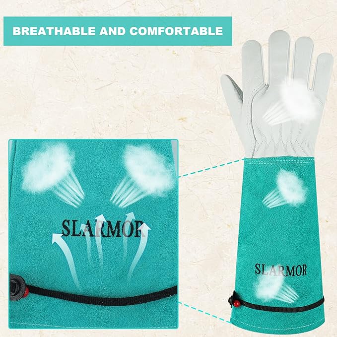 Long Gardening-Gloves Women/Men - Thorn proof Rose Pruning Heavy Duty Gauntlet, Best Garden Gifts for Gardener (X-Small, Green)
